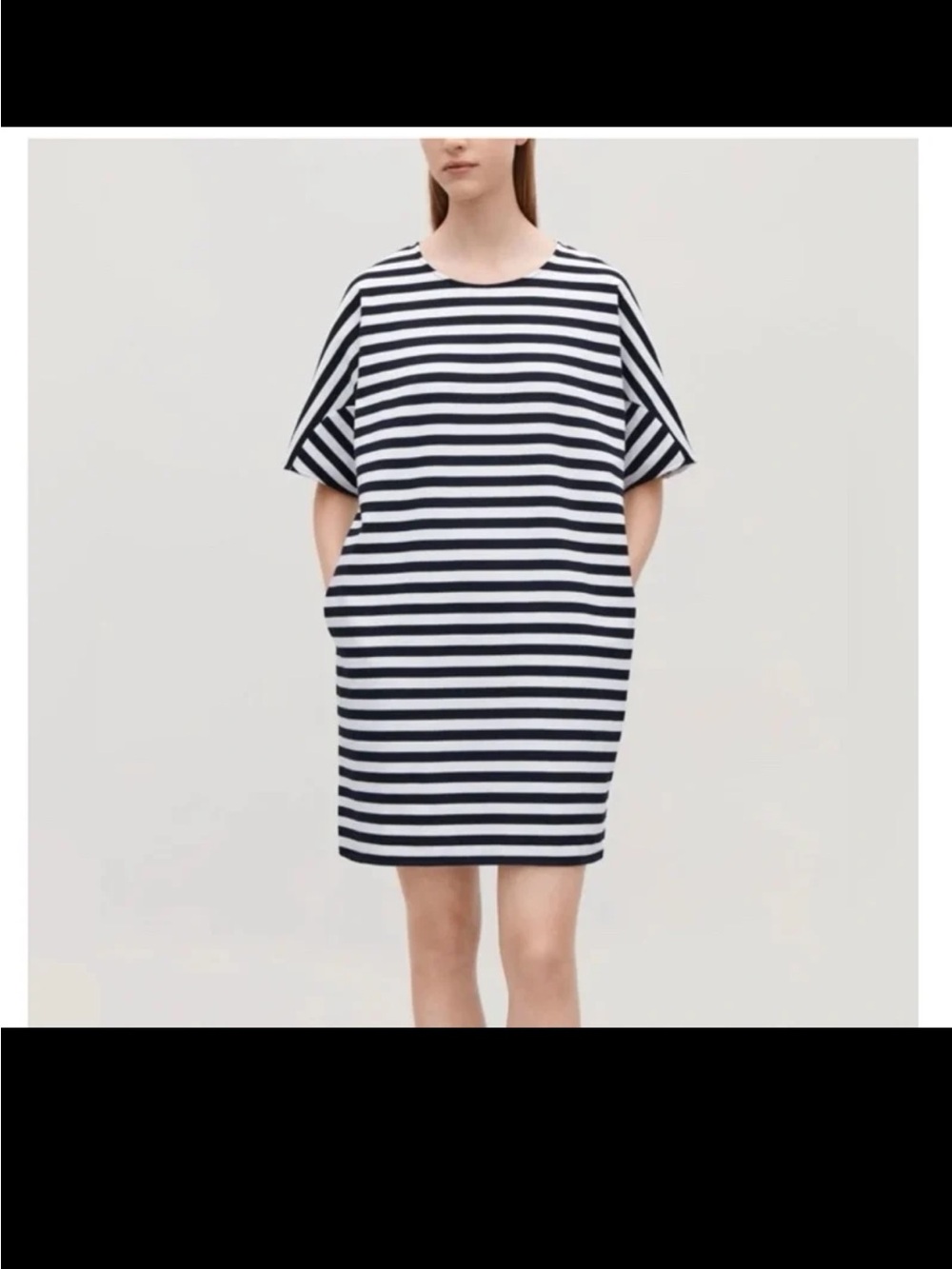 COS Stripe Boxy Tunic Mini Dress Dense Jersey Cotton Size Medium - Picture 2 of 12